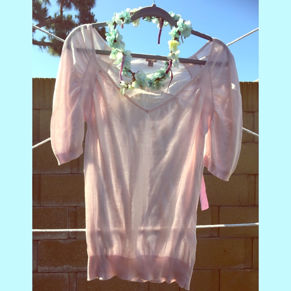 Halogen top sheer sweater knit spring blush L NWT